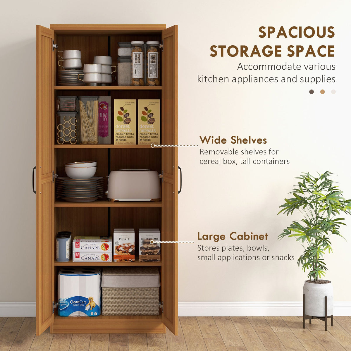 2-Door Kitchen Pantry Cabinet with Adjustable Shelves, Cinnamon Teak