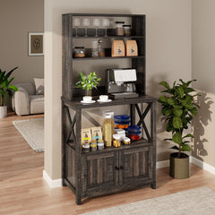 Bakers Rack with Power Outlets, 4 Tier Microwave Stand Kitchen Storage Shelves with
