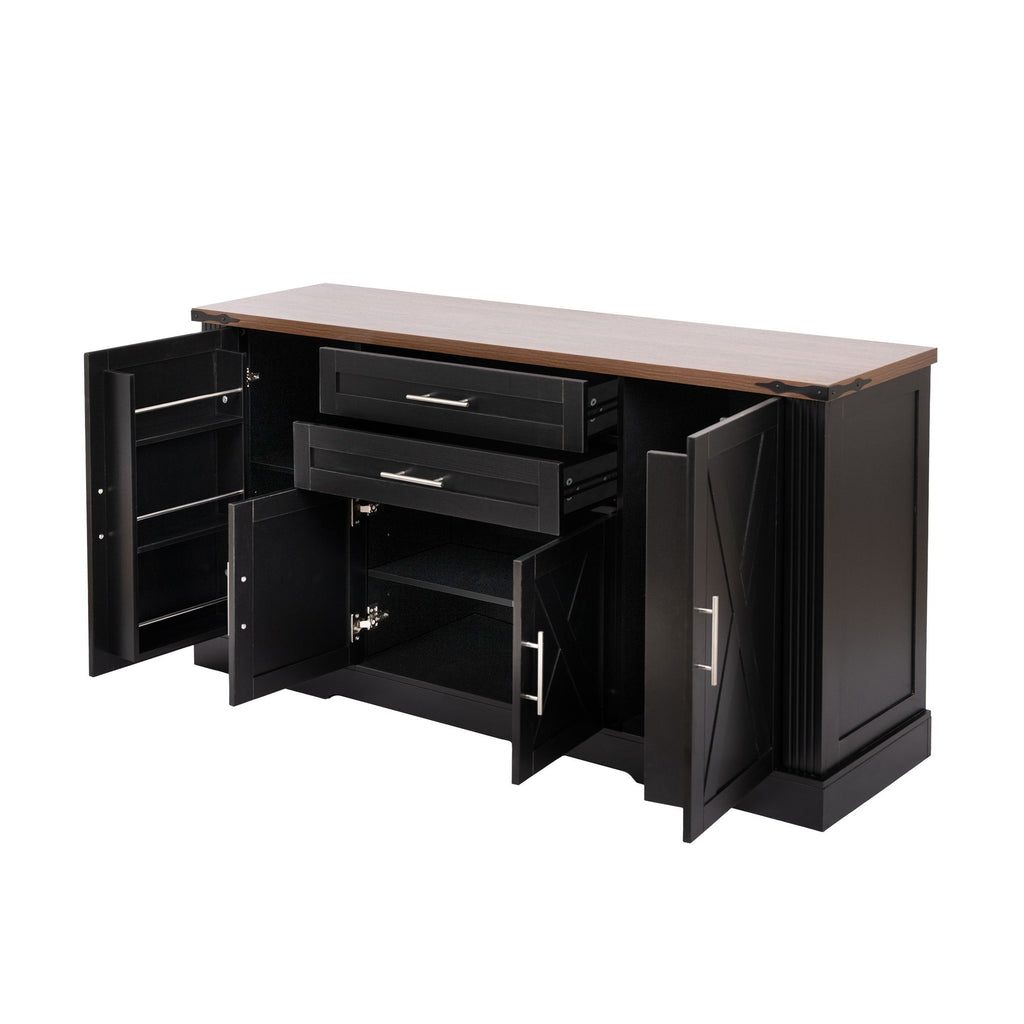 Farmhouse Barn Door Buffet and Coffee Bar Cabinet