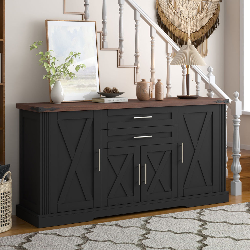 Farmhouse Barn Door Buffet and Coffee Bar Cabinet