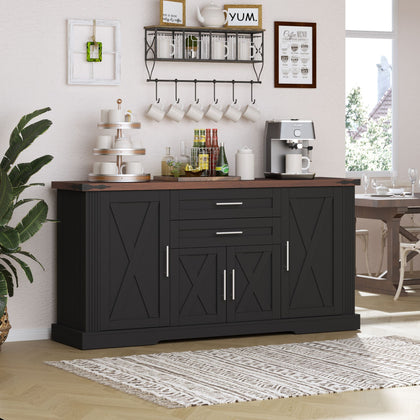 Farmhouse Barn Door Buffet and Coffee Bar Cabinet