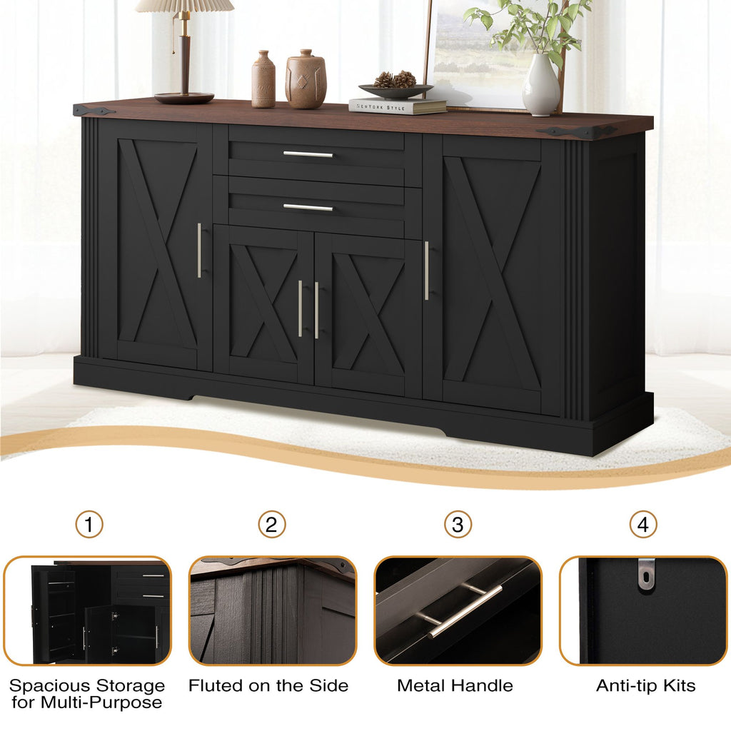 Farmhouse Barn Door Buffet and Coffee Bar Cabinet