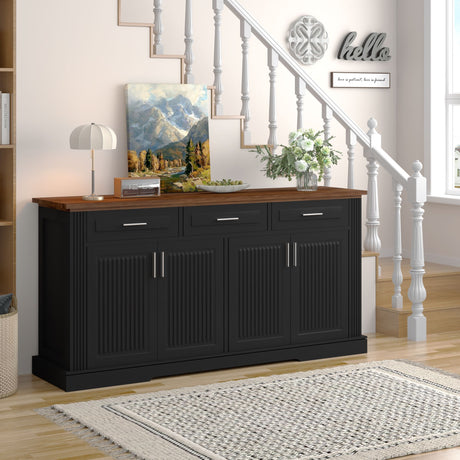 Modern Fluted Sideboard with Cabinets and Drawers