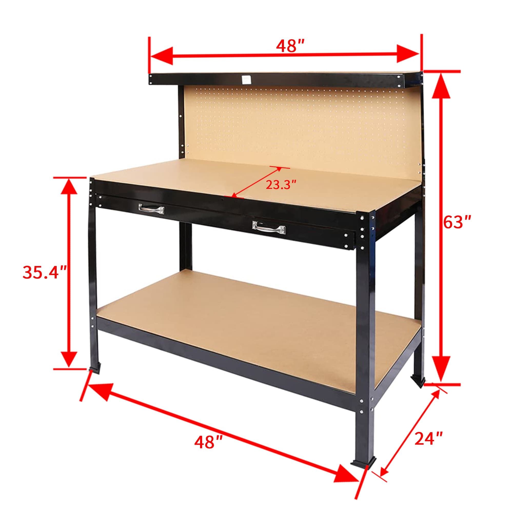 Tool Workbench with Pegboard and Storage Drawer