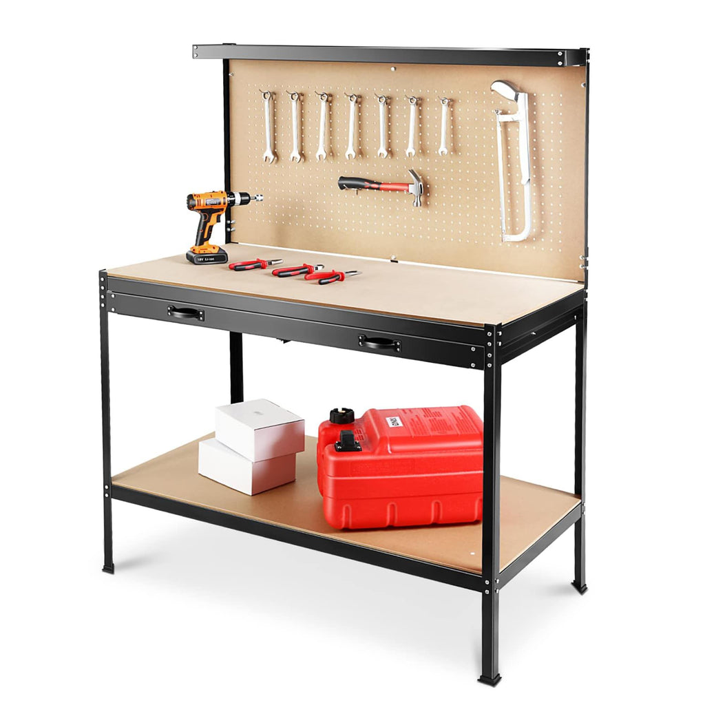 Tool Workbench with Pegboard and Storage Drawer
