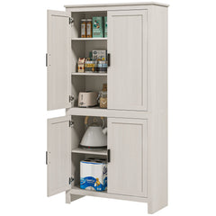 4-Door Kitchen Pantry, Freestanding Storage Cabinet with 3 Adjustable Shelves for