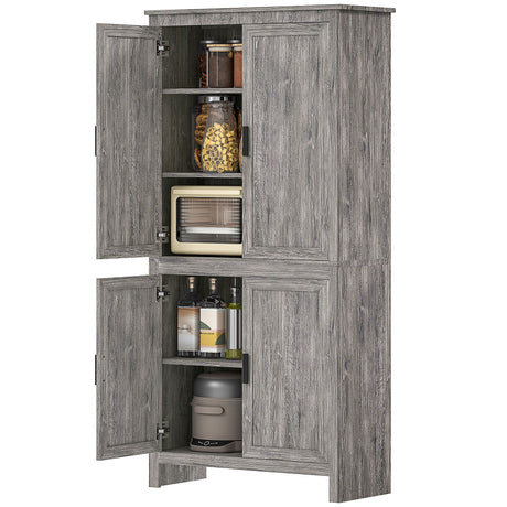 4-Door Kitchen Pantry, Freestanding Storage Cabinet with 3 Adjustable Shelves for