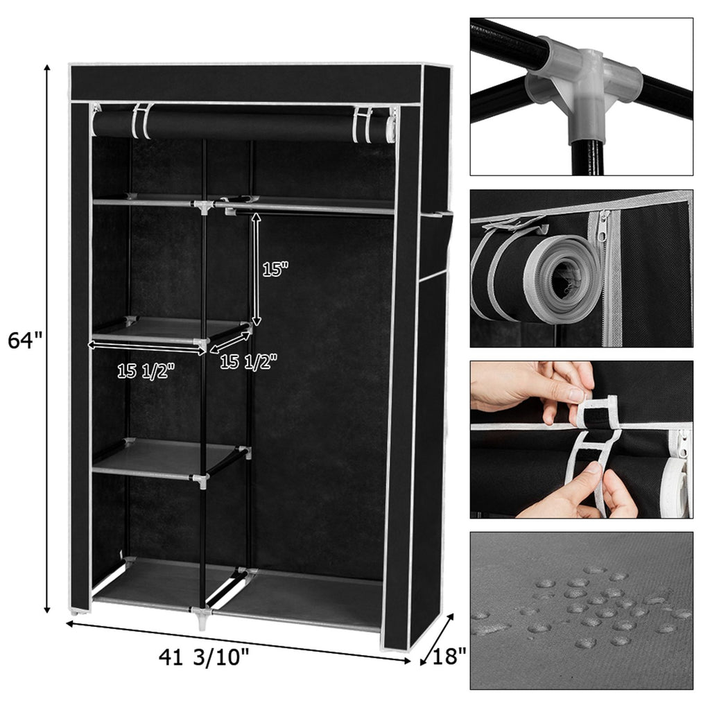 Portable Closet Organizer with Hanging Rod and Shelves