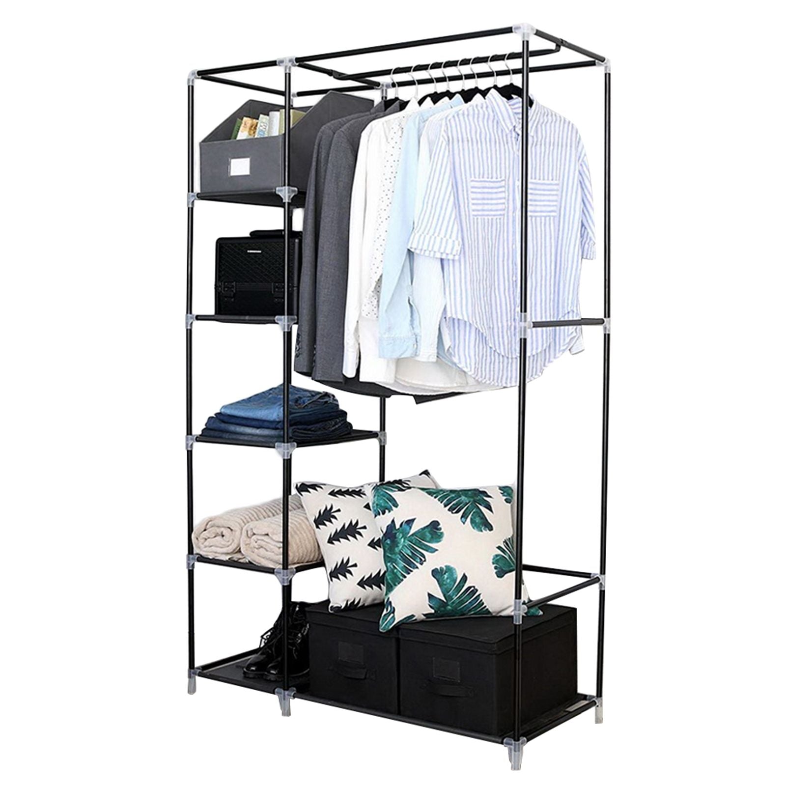 Portable Closet Organizer with Hanging Rod and Shelves