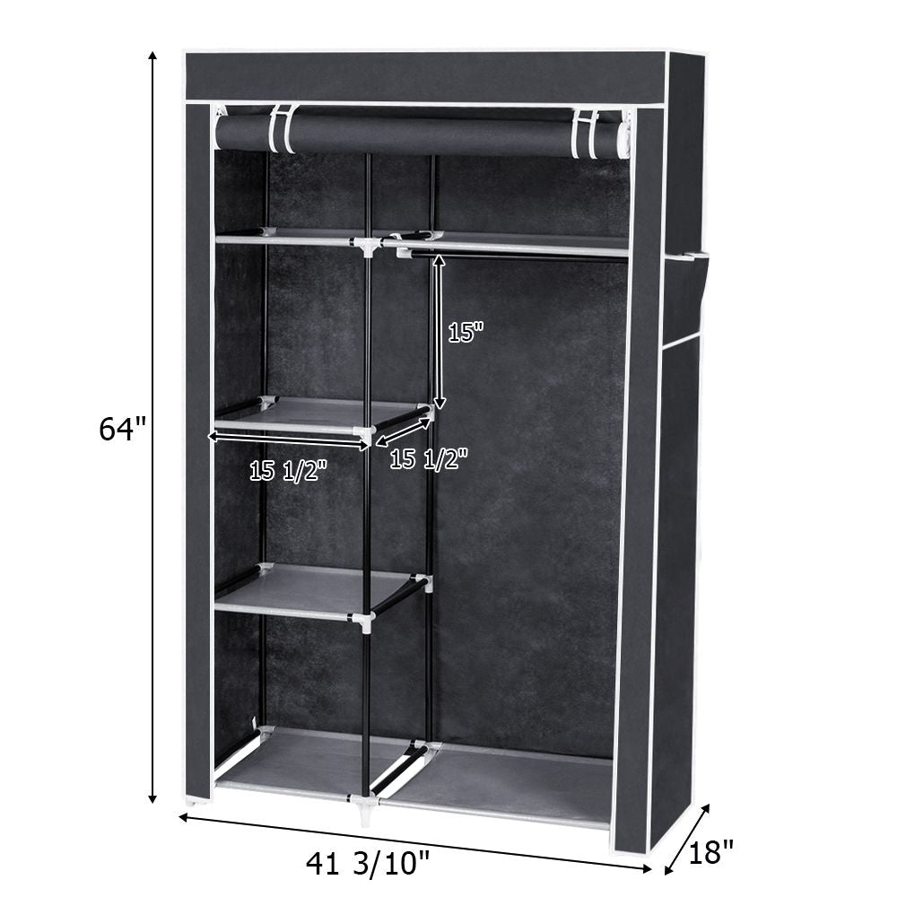 64" Portable Closet Organizer with Shelves and Hanging Rod