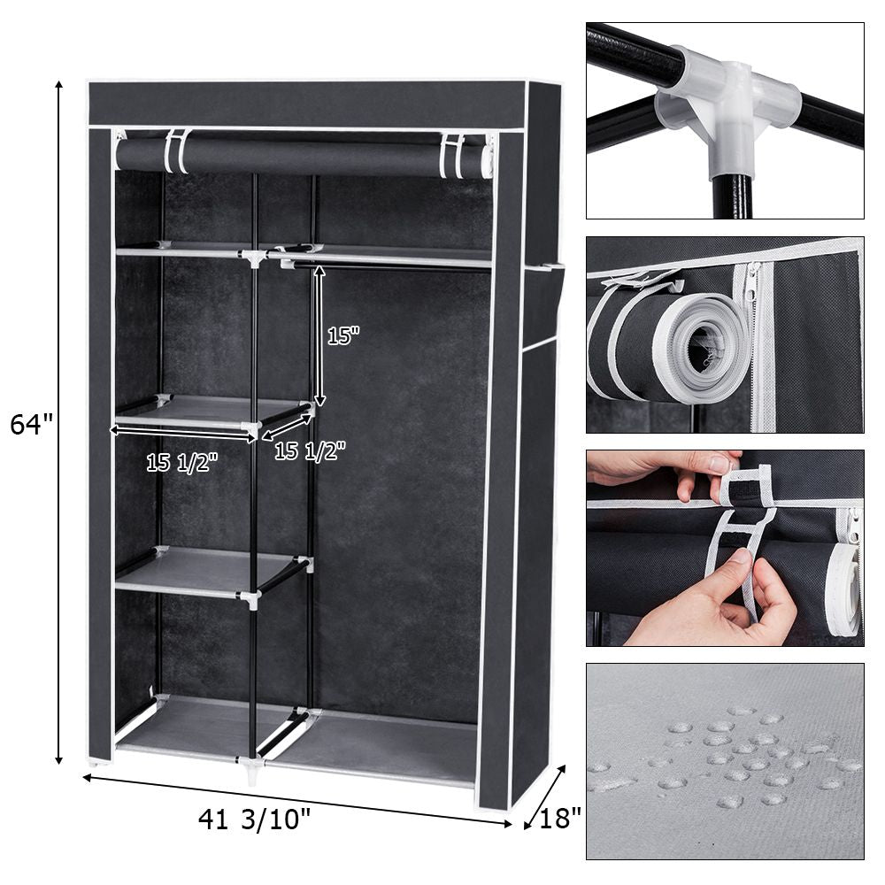64" Portable Closet Organizer with Shelves and Hanging Rod