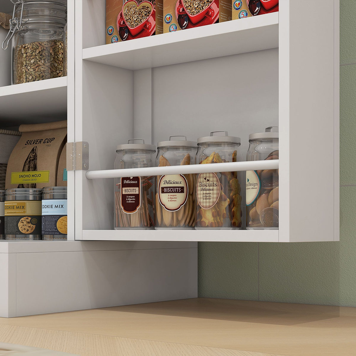Kitchen Cabinet, Kitchen Pantry Cabinet with 4 Doors and 16 Door Shelves for Dining
