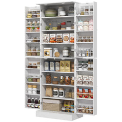 Kitchen Cabinet, Kitchen Pantry Cabinet with 4 Doors and 16 Door Shelves for Dining