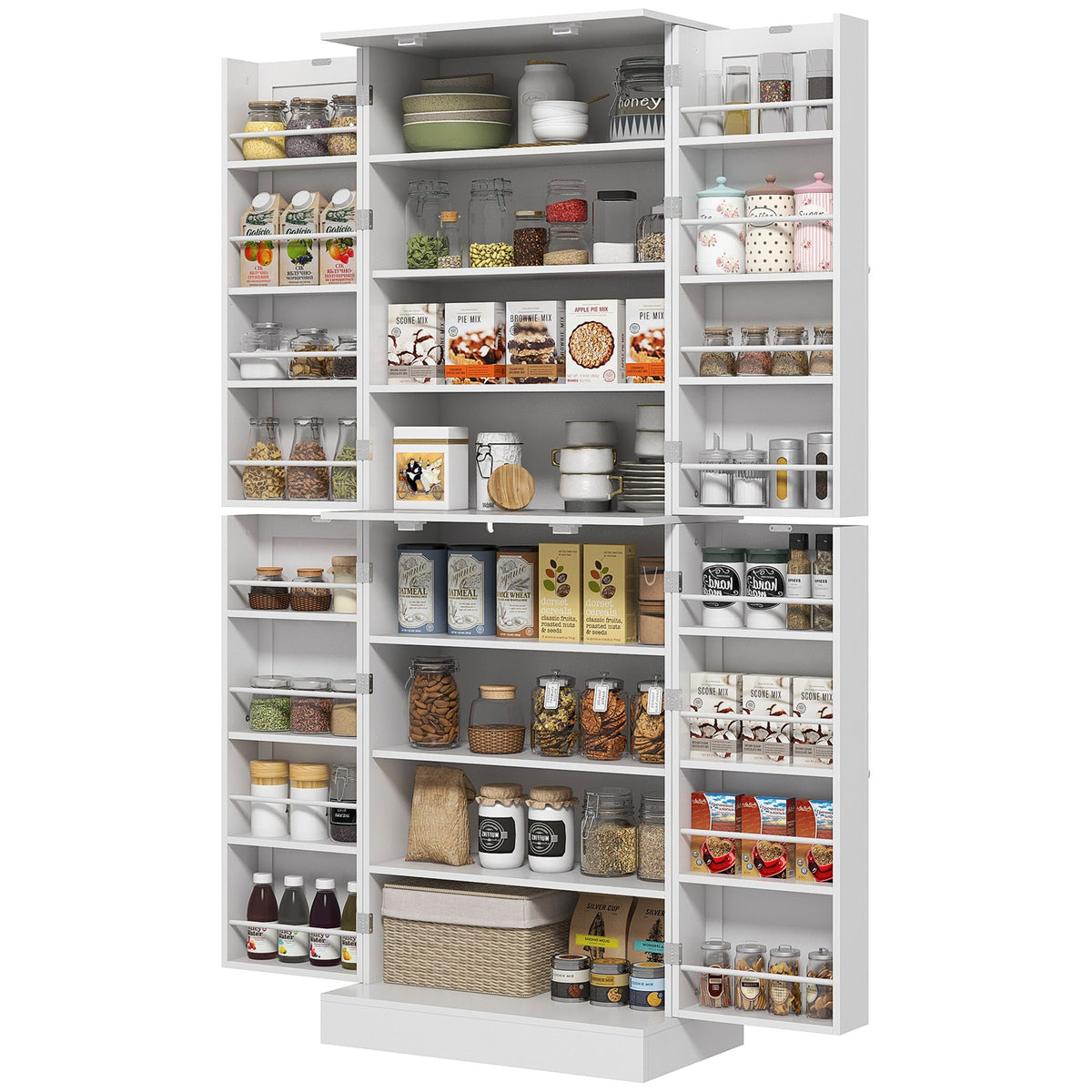 Kitchen Cabinet, Kitchen Pantry Cabinet with 4 Doors and 16 Door Shelves for Dining