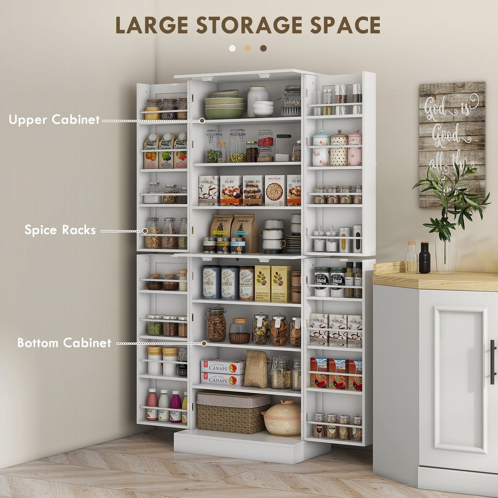 Kitchen Cabinet, Kitchen Pantry Cabinet with 4 Doors and 16 Door Shelves for Dining