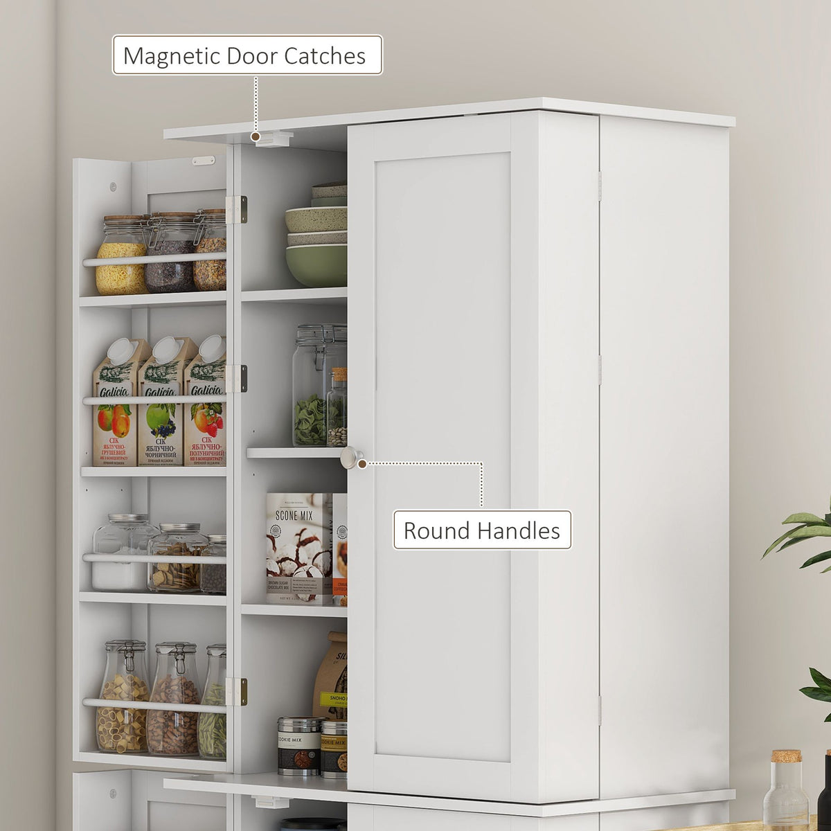 Kitchen Cabinet, Kitchen Pantry Cabinet with 4 Doors and 16 Door Shelves for Dining