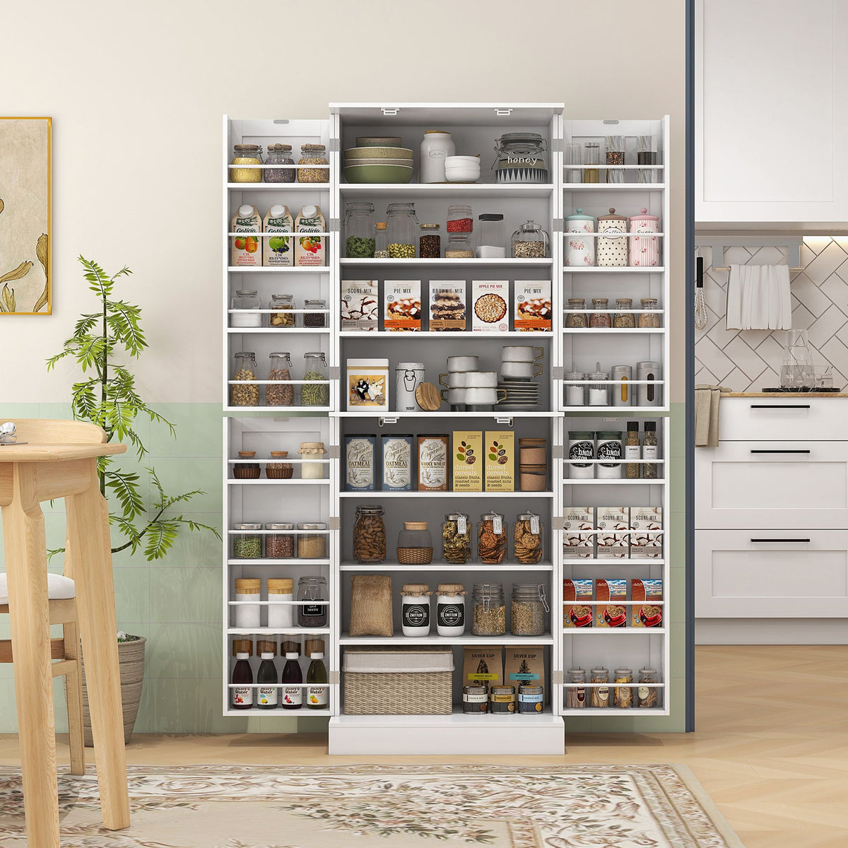 Kitchen Cabinet, Kitchen Pantry Cabinet with 4 Doors and 16 Door Shelves for Dining