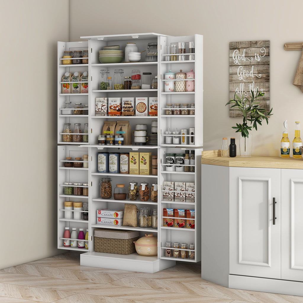 Kitchen Cabinet, Kitchen Pantry Cabinet with 4 Doors and 16 Door Shelves for Dining