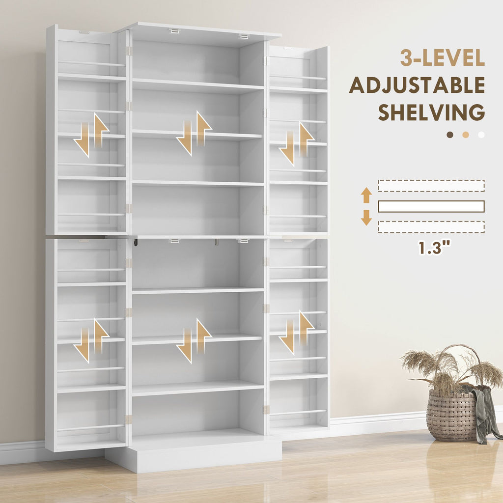 Kitchen Cabinet, Kitchen Pantry Cabinet with 4 Doors and 16 Door Shelves for Dining