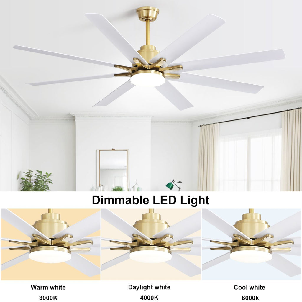 Smart Ceiling Fan with Dimmable LED Light and Reversible Airflow