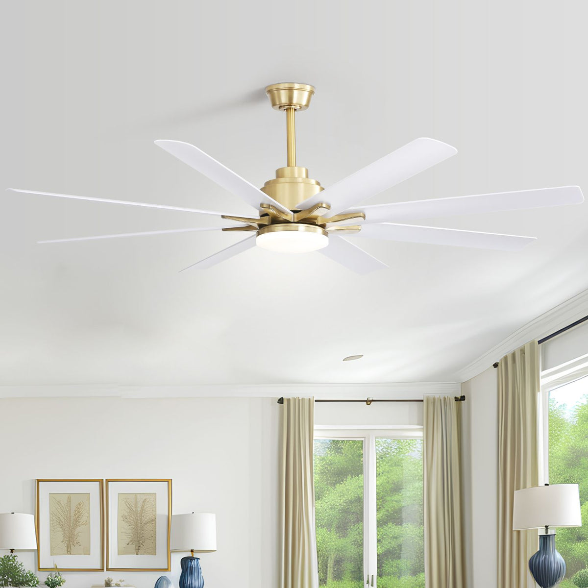 Smart Ceiling Fan with Dimmable LED Light and Reversible Airflow