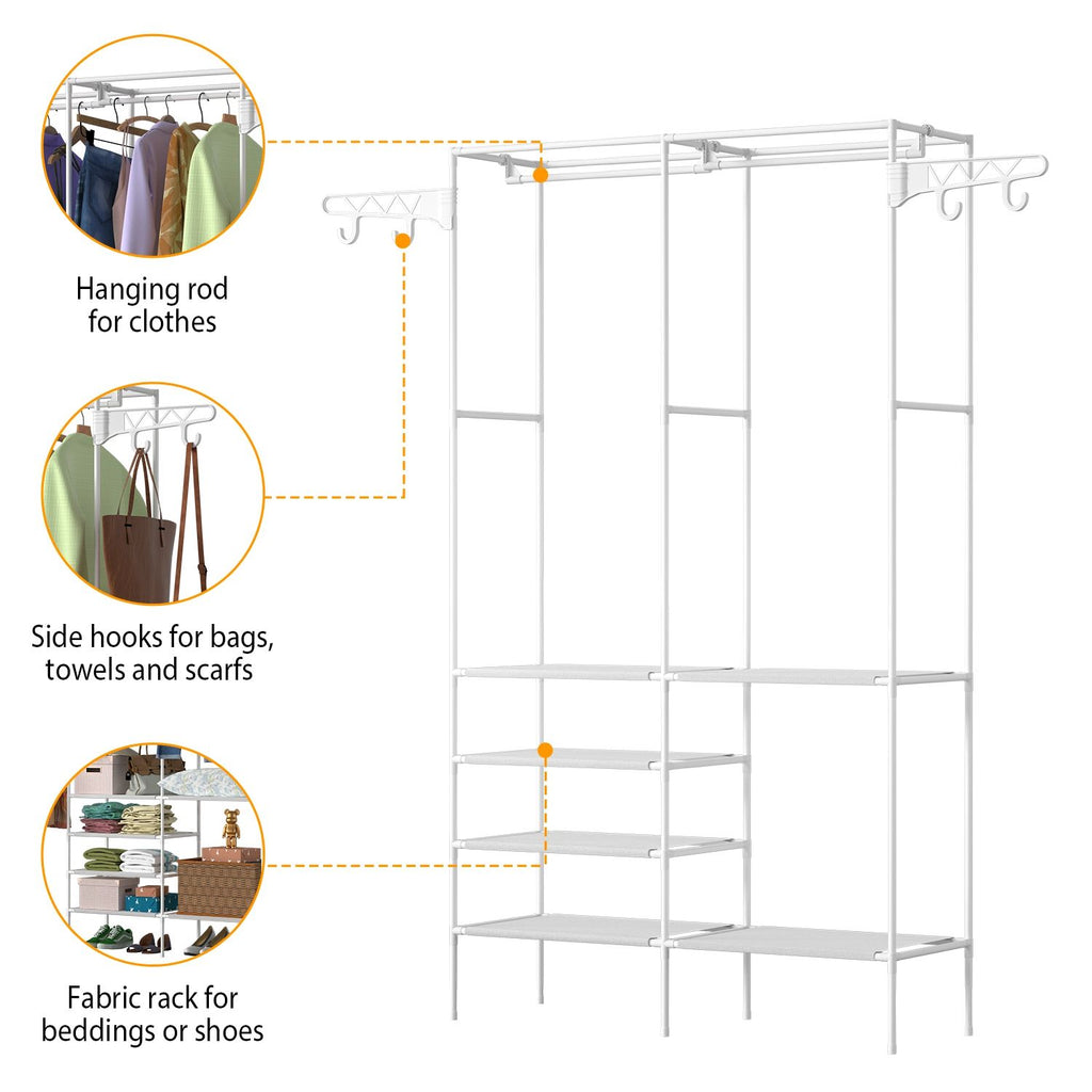 Freestanding Closet Organizer with Hanging Rods and Shelving