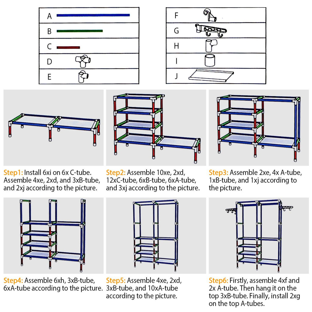 Freestanding Closet Organizer with Hanging Rods and Shelving