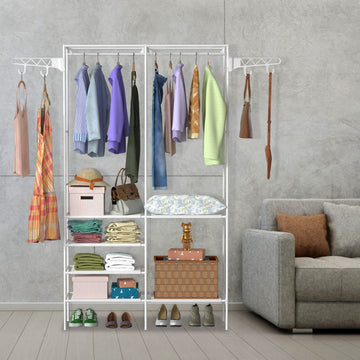 Freestanding Closet Organizer with Hanging Rods and Shelving