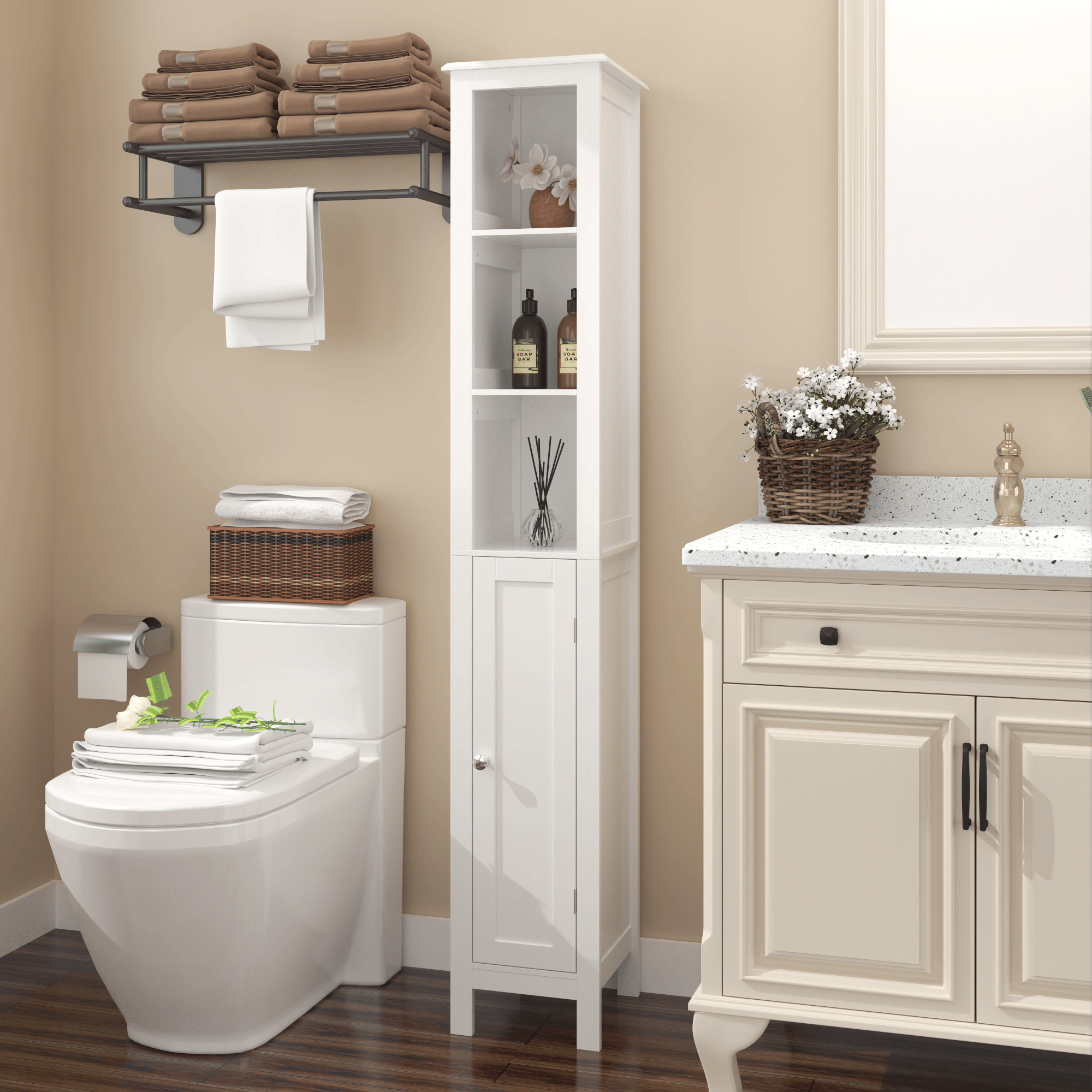 Versatile Tall Storage Cabinet for Bathroom, Kitchen, or Study