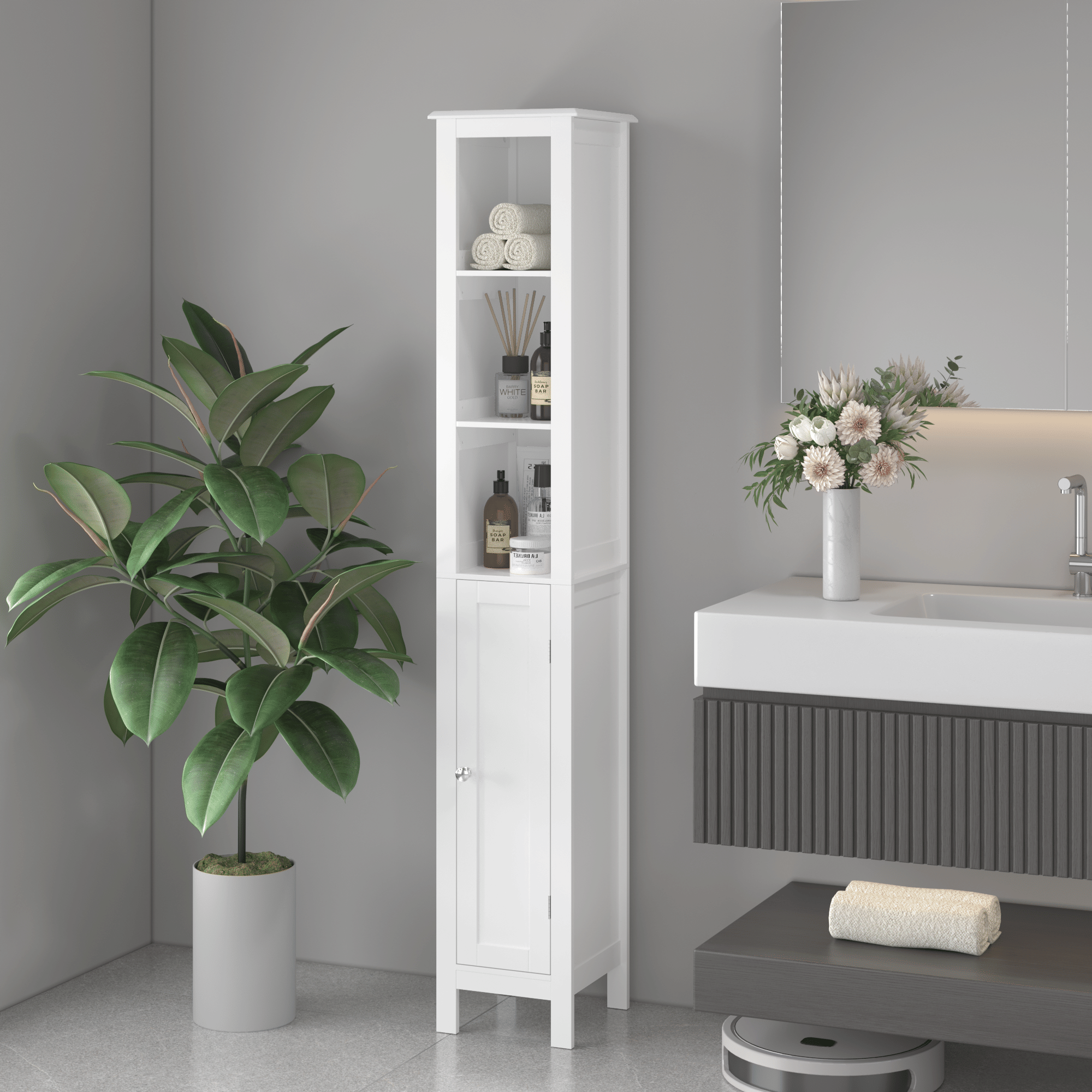 Versatile Tall Storage Cabinet for Bathroom, Kitchen, or Study