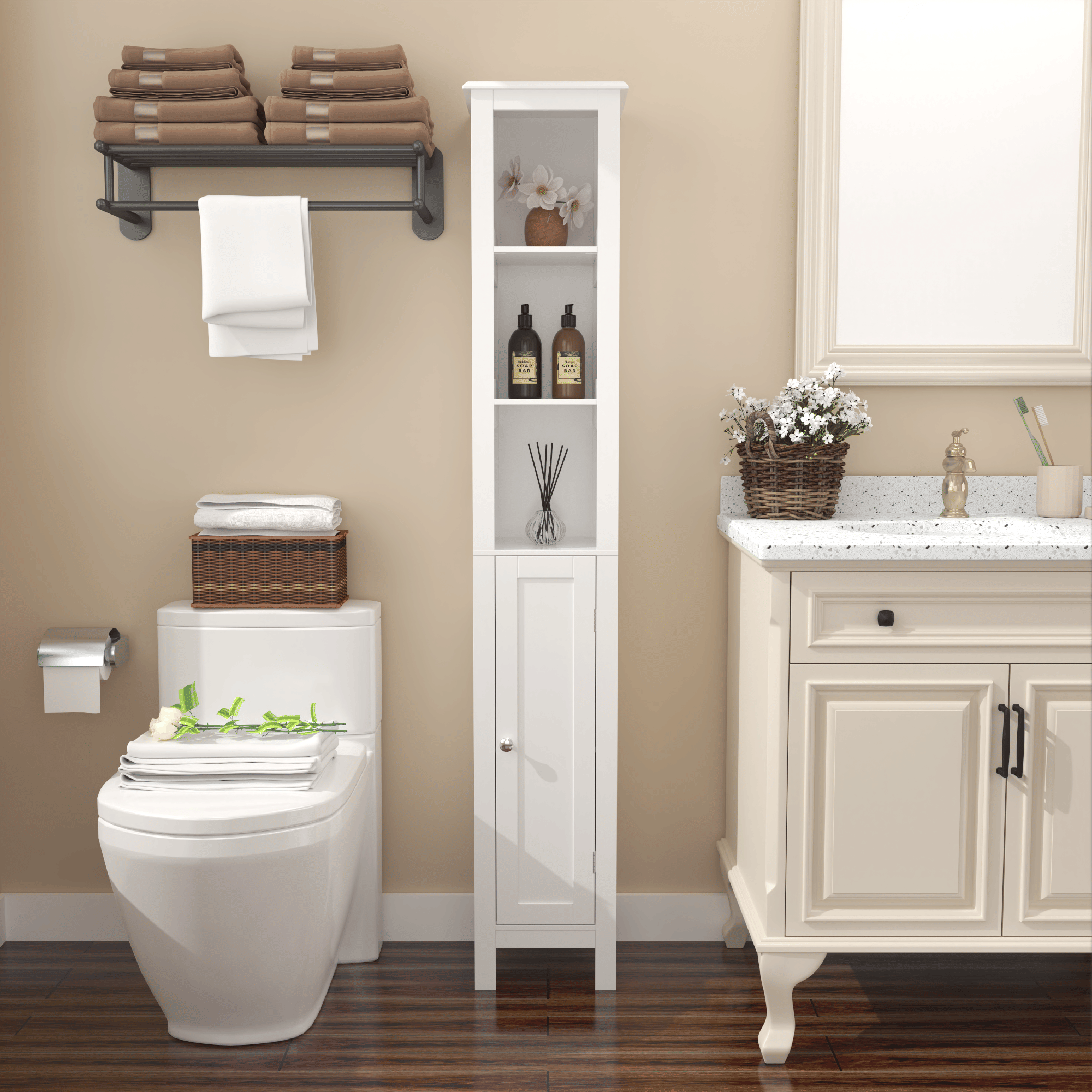 Versatile Tall Storage Cabinet for Bathroom, Kitchen, or Study