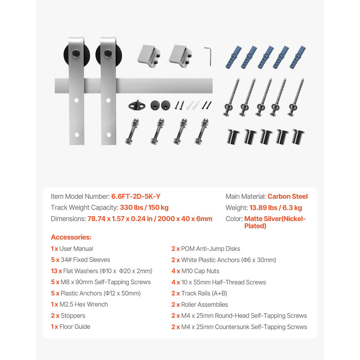 Sliding Barn Door Hardware Kit, Weight Capacity, Compatible with 36 to 40 Width