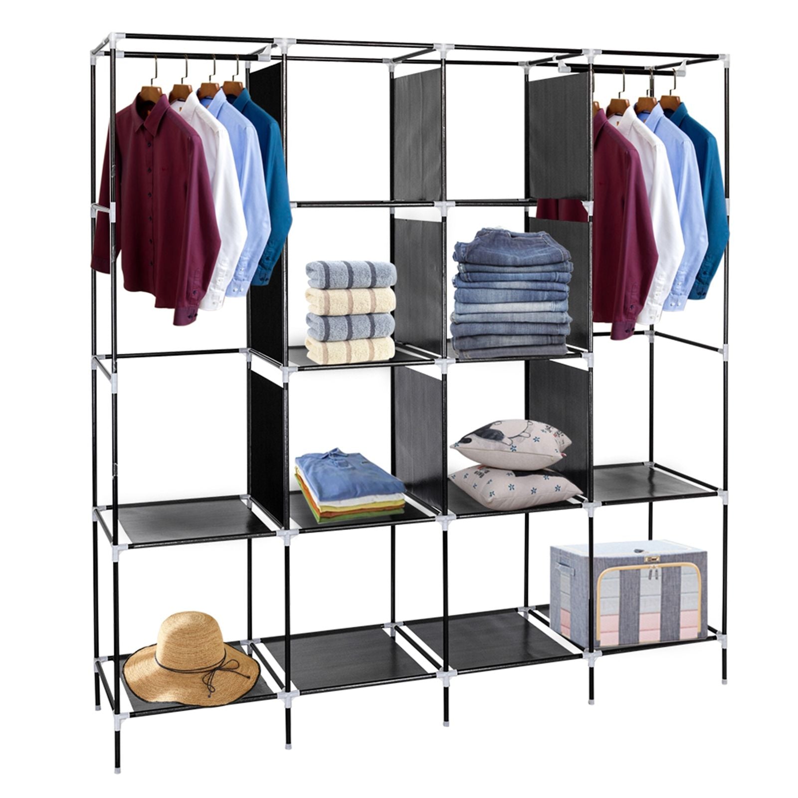 Portable Closet Wardrobe with Shelves and Hanging Rod