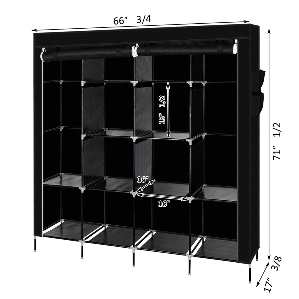 Portable Closet Wardrobe with Shelves and Hanging Rod