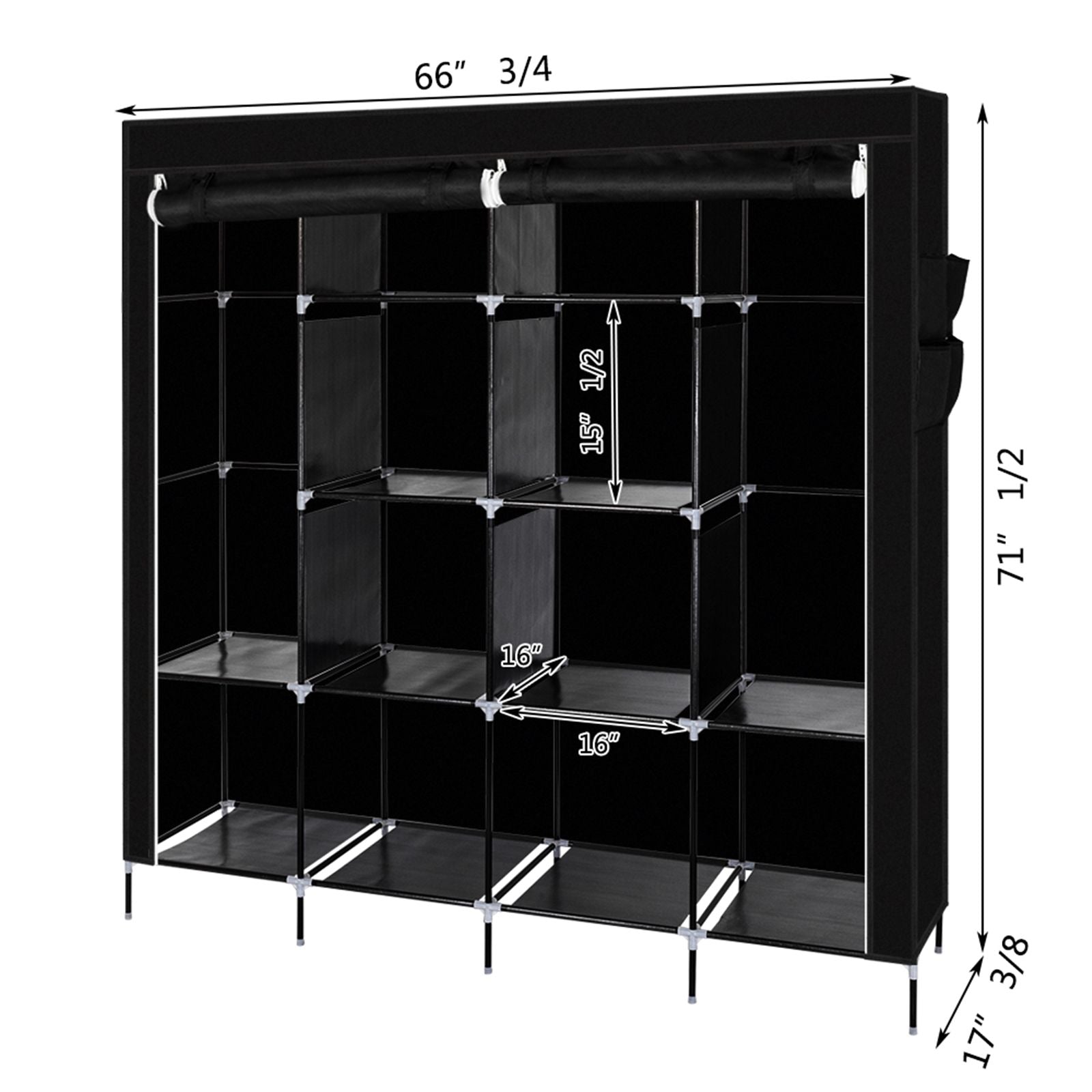 Portable Closet Wardrobe with Shelves and Hanging Rod