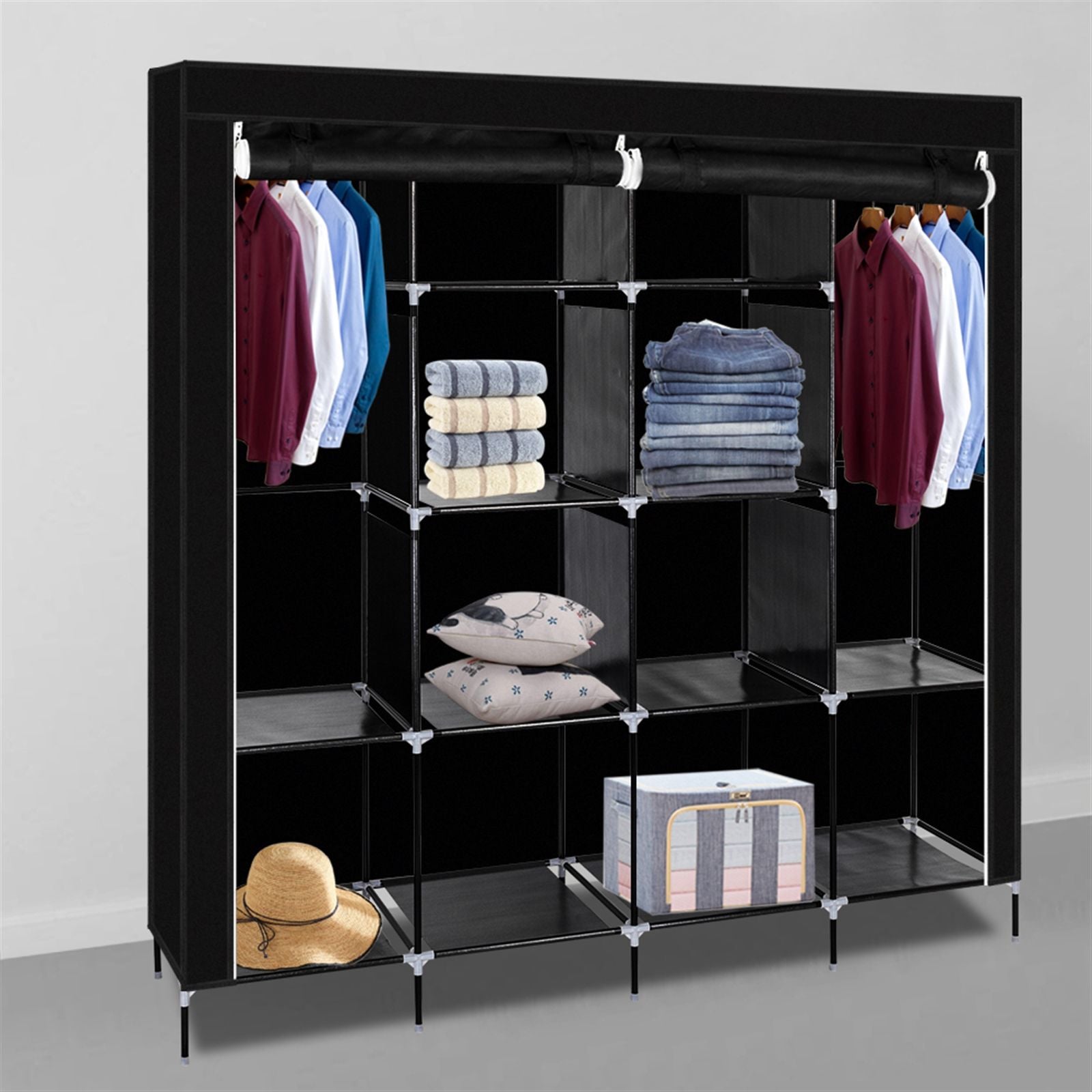 Portable Closet Wardrobe with Shelves and Hanging Rod