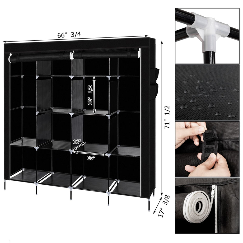 Portable Closet Wardrobe with Shelves and Hanging Rod