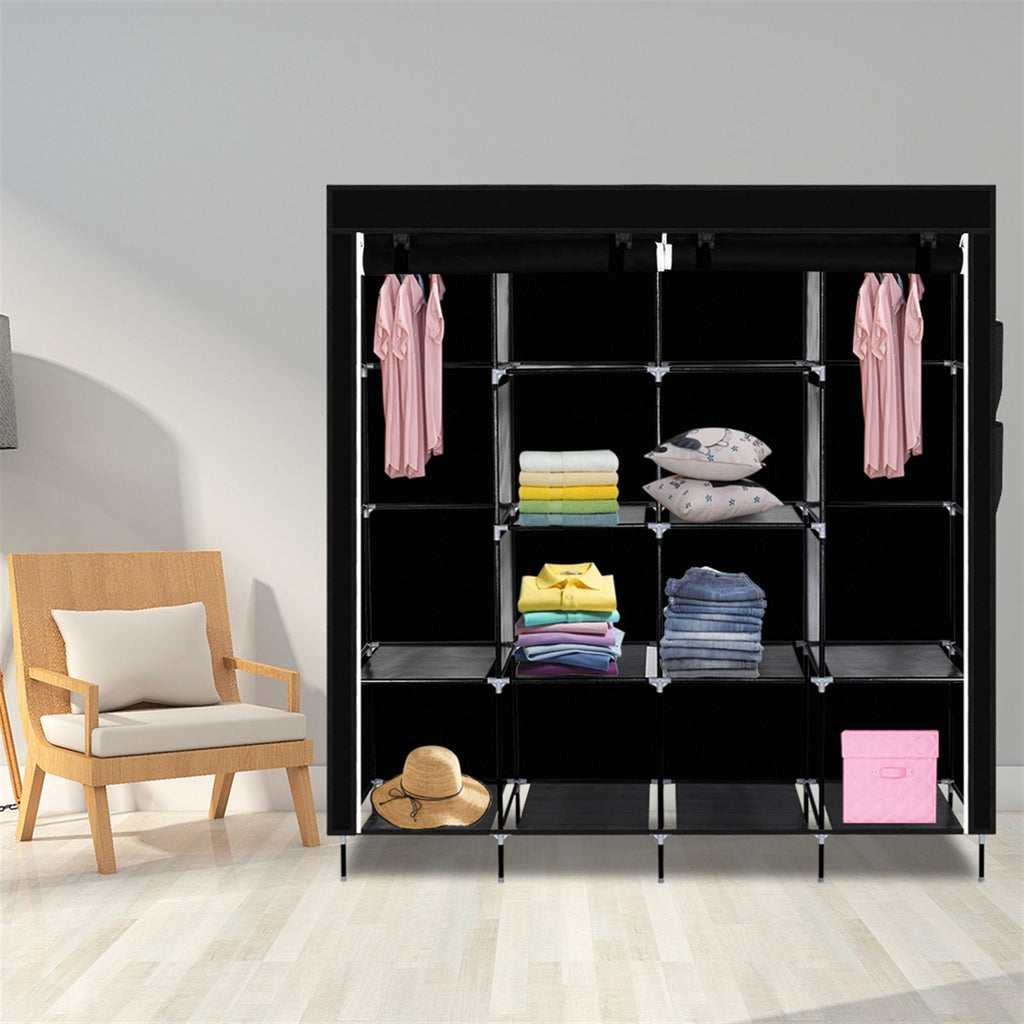 Portable Closet Wardrobe with Shelves and Hanging Rod