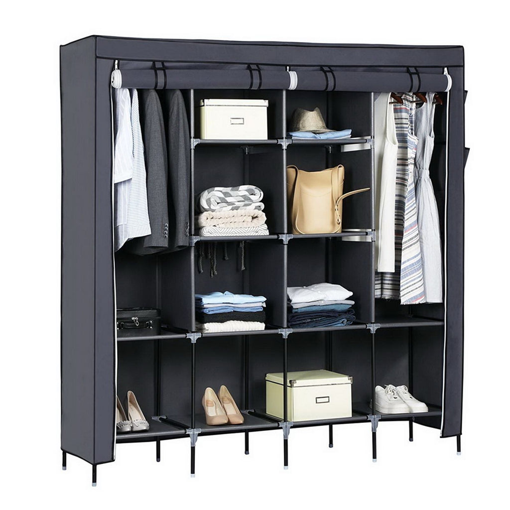 Portable Wardrobe Closet with 12 Shelves and Hanging Rod – Space-Saving Storage