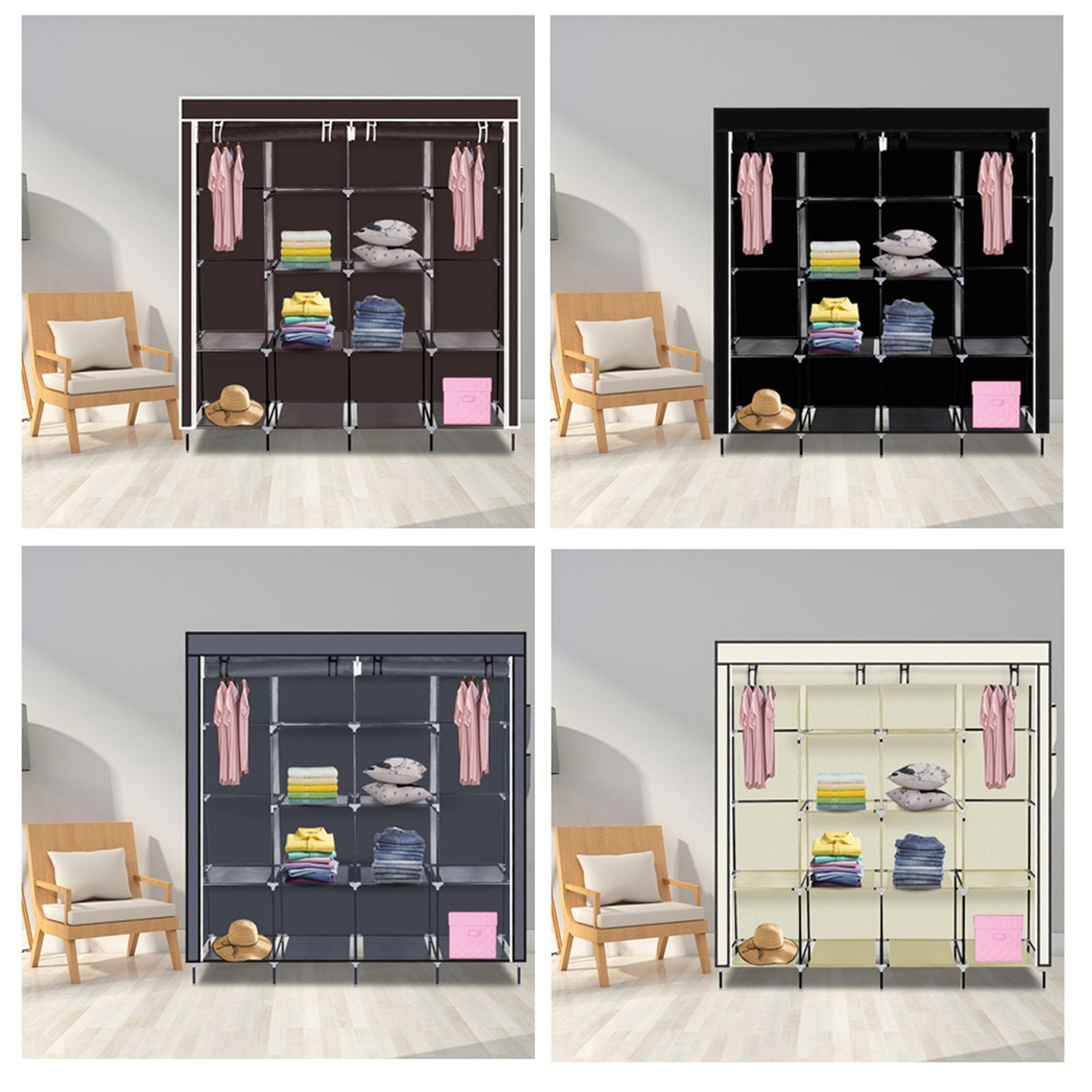 Portable Wardrobe Closet with 12 Shelves and Hanging Rod – Space-Saving Storage