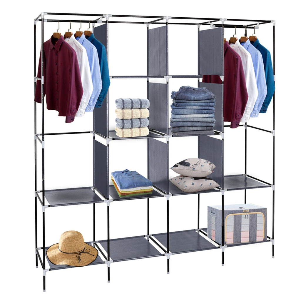 Portable Wardrobe Closet with 12 Shelves and Hanging Rod – Space-Saving Storage