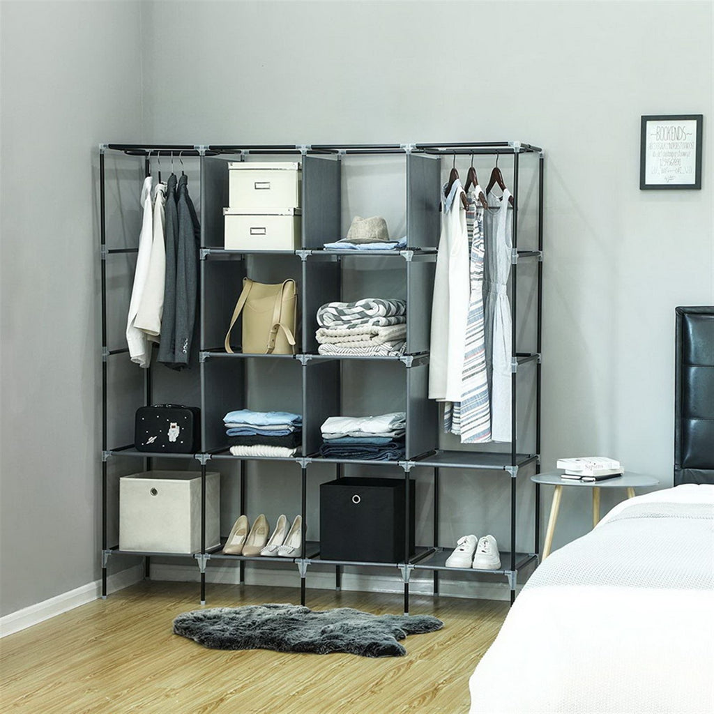 Portable Wardrobe Closet with 12 Shelves and Hanging Rod – Space-Saving Storage