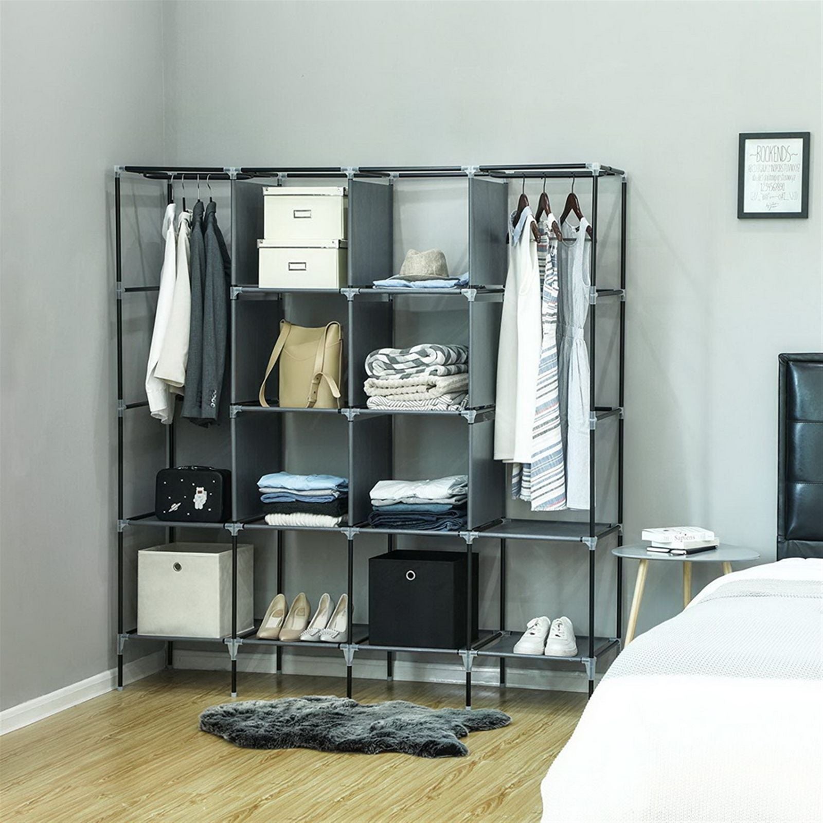 Portable Wardrobe Closet with 12 Shelves and Hanging Rod – Space-Saving Storage