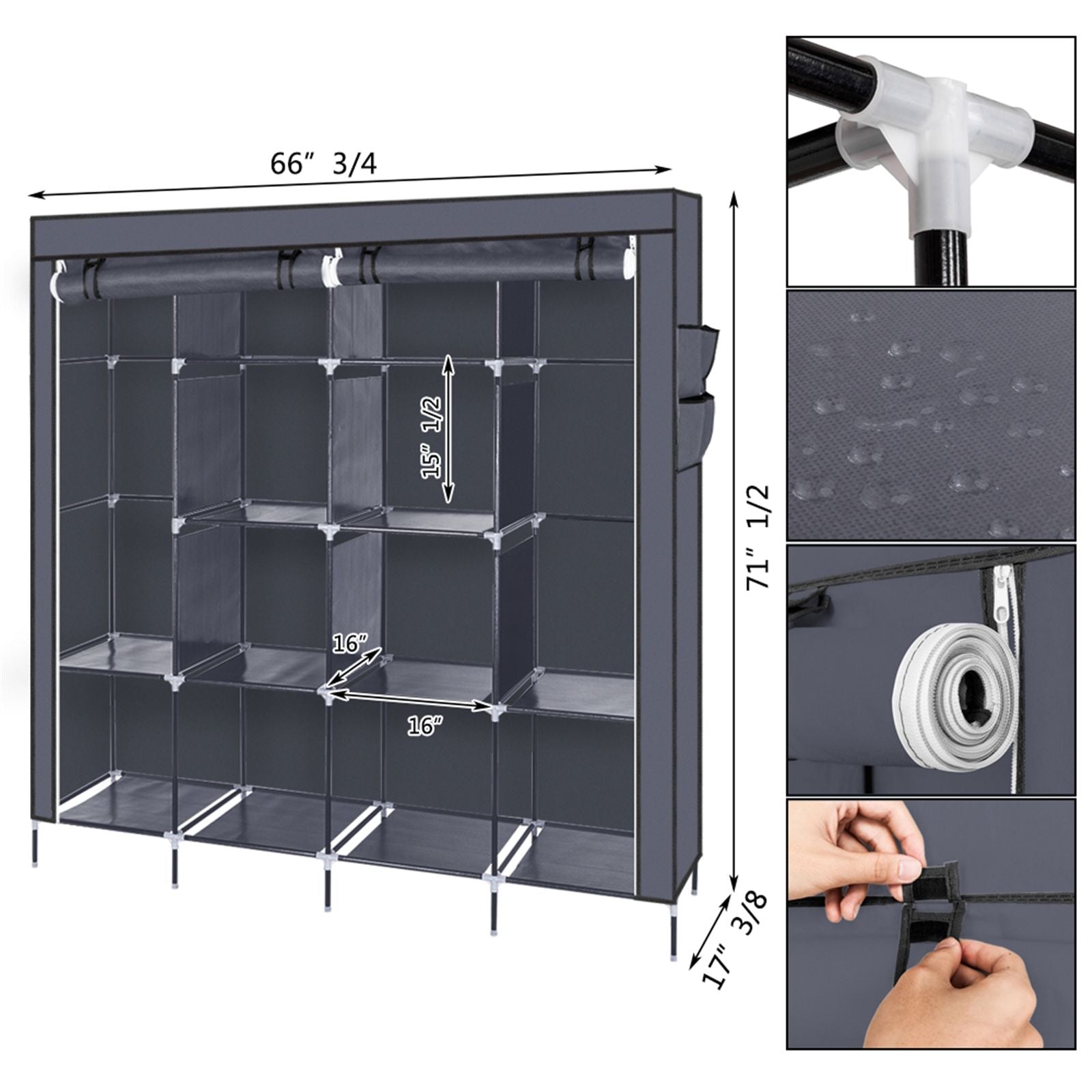 Portable Wardrobe Closet with 12 Shelves and Hanging Rod – Space-Saving Storage