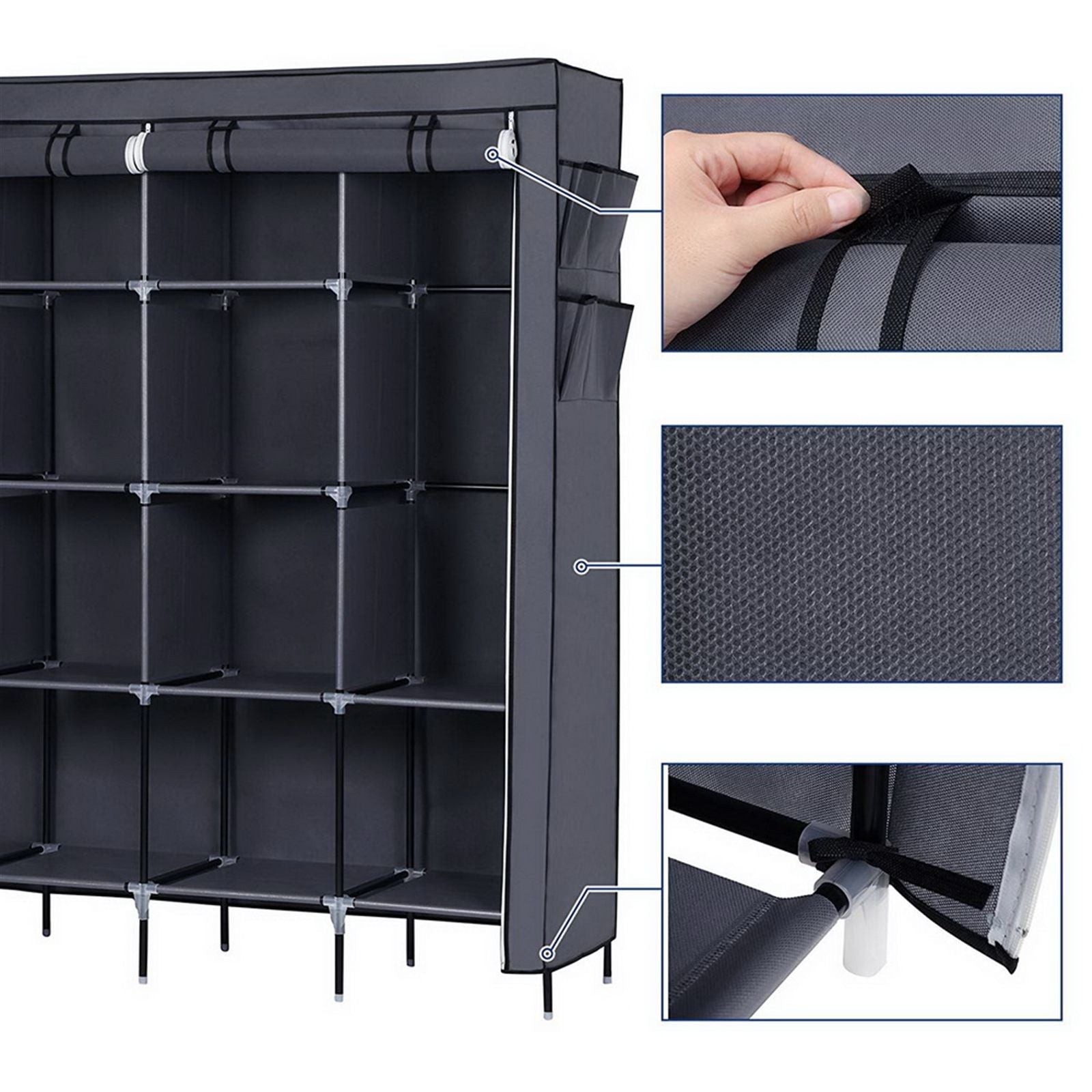 Portable Wardrobe Closet with 12 Shelves and Hanging Rod – Space-Saving Storage