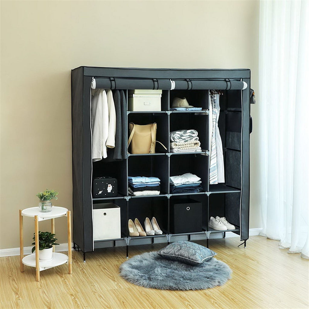 Portable Wardrobe Closet with 12 Shelves and Hanging Rod – Space-Saving Storage
