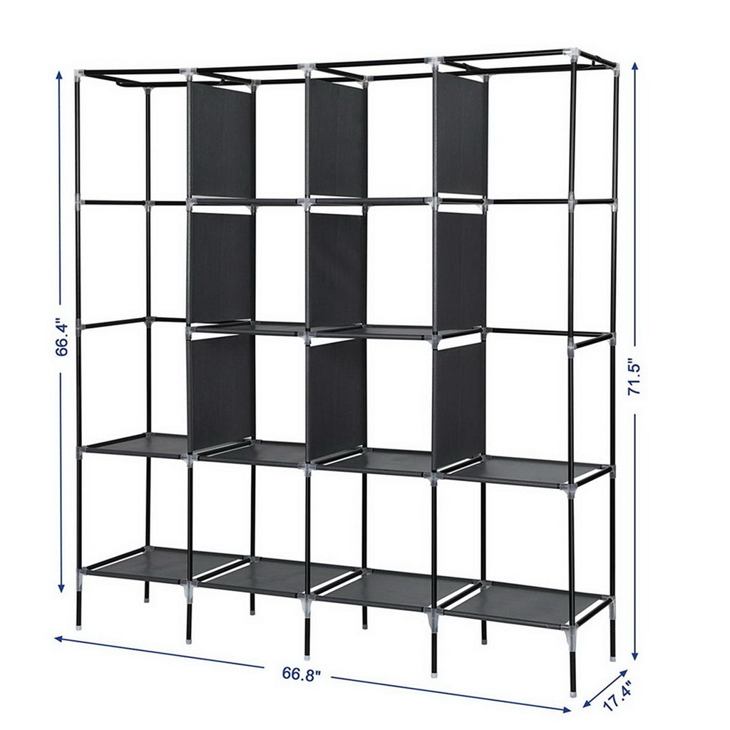 Portable Wardrobe Closet with 12 Shelves and Hanging Rod – Space-Saving Storage