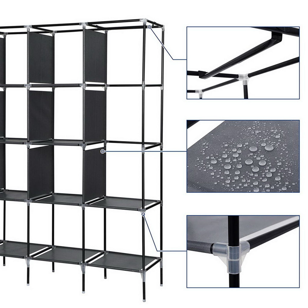 Portable Wardrobe Closet with 12 Shelves and Hanging Rod – Space-Saving Storage