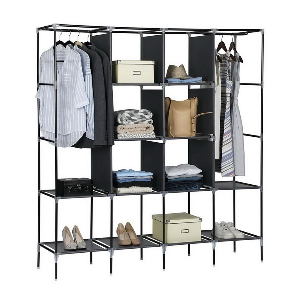 Portable Wardrobe Closet with 12 Shelves and Hanging Rod – Space-Saving Storage