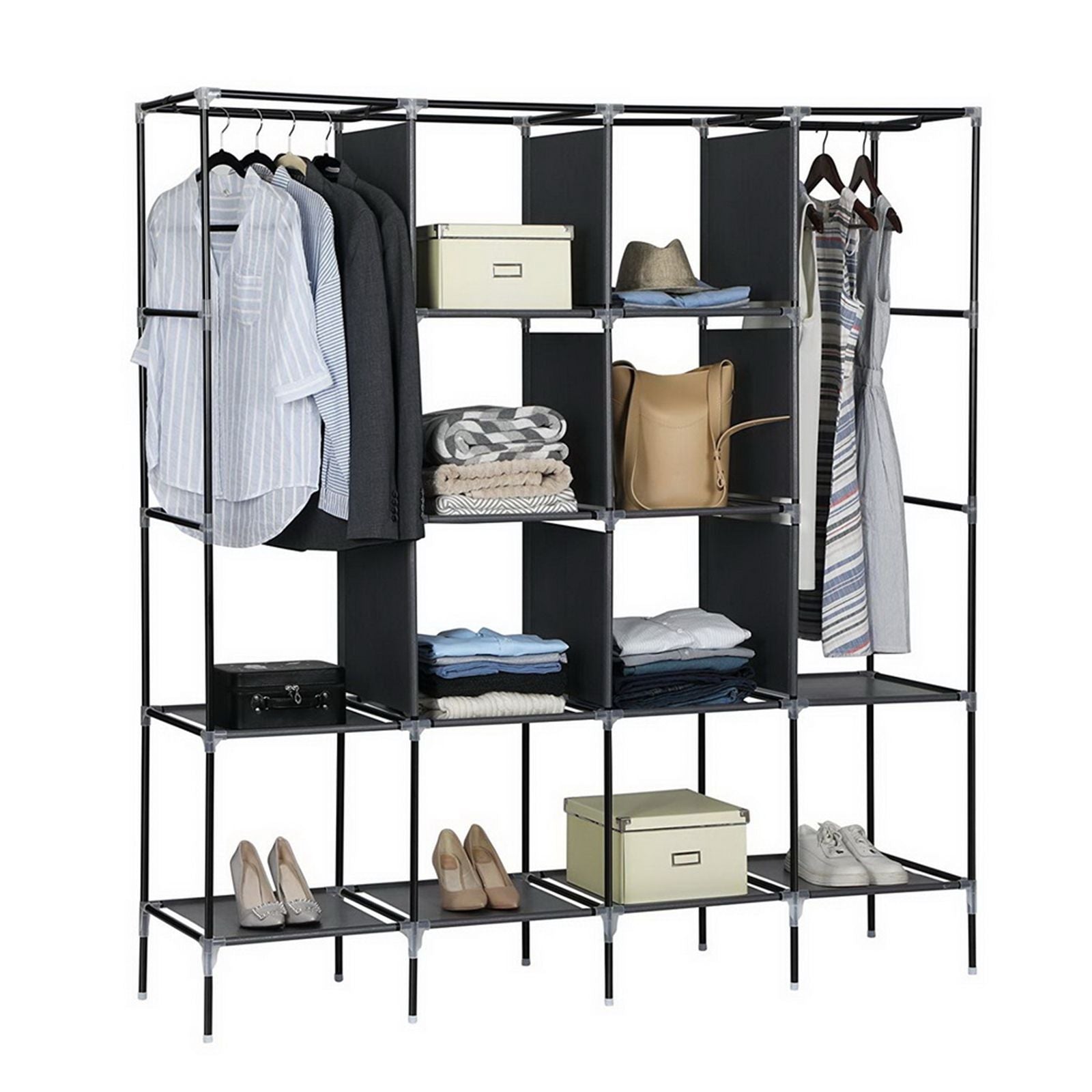 Portable Wardrobe Closet with 12 Shelves and Hanging Rod – Space-Saving Storage